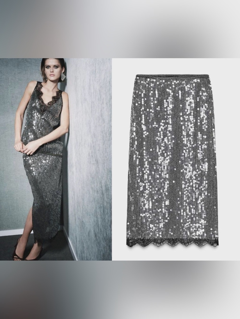 LOOKING FOR: ZARA SILVER SEQUIN LACE SKIRT ZW COLLECTION